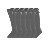 6 Pairs of Girls Knee High School Wear Socks with Matching Bow Grey